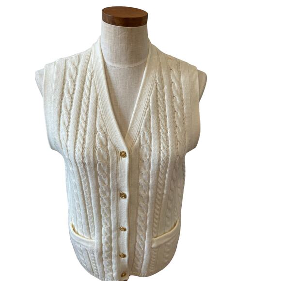 Vintage V Neck Cable Knit Sweater Vest Winter White M - Picture 1 of 6